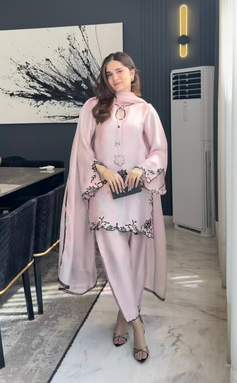 Bespoke Baby Pink Satin Ensemble